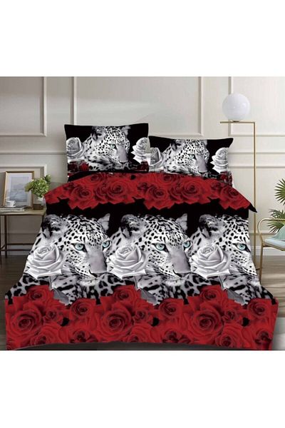 OEM Double Bed Linen, Tiger Print, 4 Pieces, 240x250cm, Satin Cotton, Multicolor