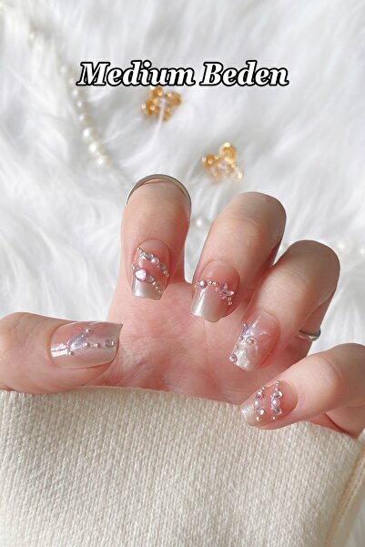 Easy Beauty MEDIUM Beden Kedi Gözü Elmas Taşlı French Kısa Küt 10 Adet Takma ...