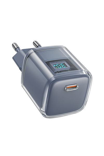 Acefast Ładowarka sieciowa z wyświetlaczem PD 30W GaN3 USB-C szara