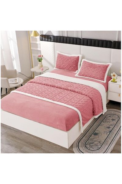 OEM Lenjerie cu blanita, model tricotat cu elastic, 180x200 cm, roz