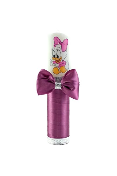 OEM Λαμπάδα Βάπτισης, Daisy Duck, Φούξια Κορδέλα, 30x6.5εκ.
