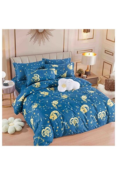 JOJO HOME Bed linen, Jojo Home, Zodiac Print, 6 pieces, 2 persons, 245x250cm, Finet Superior, Blue