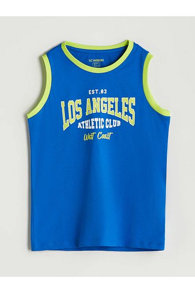LC Waikiki Lcw Kids Blue Crew Neck Los Angeles Printed Boys Shorts Pajama Set