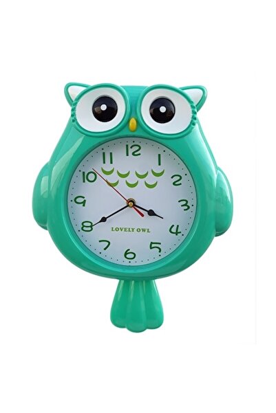 OEM Ceas de perete din plastic, formă de bufniță, 30 cm, verde