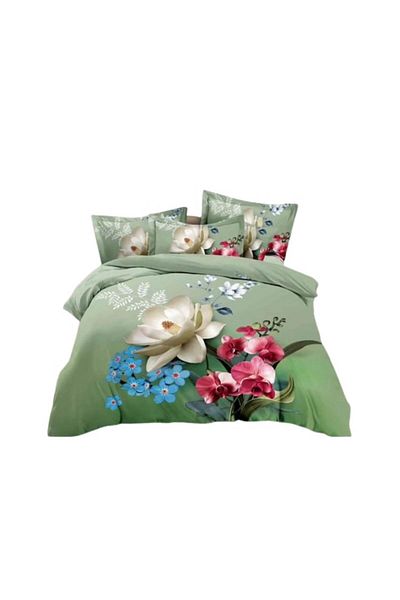 OEM Double bed linen set with 3D Wildflowers print, 4 pieces, 2 persons, 220x240cm, Satin Cotton