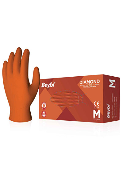Beybi Diamond Turuncu Nitril Muayene Eldiveni Pudrasız (L) 100 lü