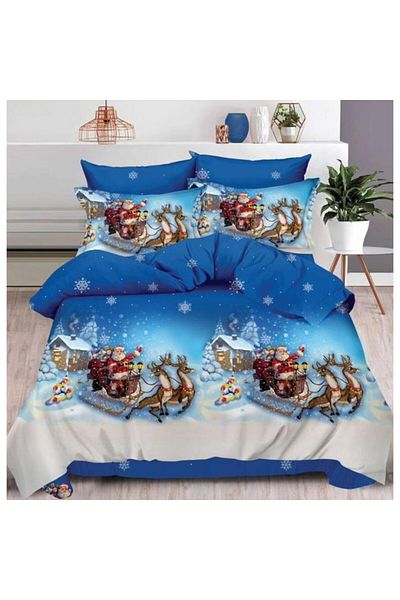 OEM Lenjerie de pat, Cearșaf cu Elastic, Finet, 2 persoane, 6 piese, Seara de Crăciun, 180x200cm, Mult