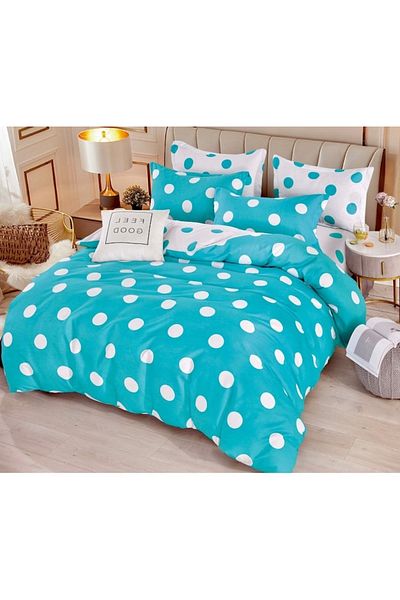 JOJO HOME Lenjerie de pat, Jojo Home, 4 piese, 1 persoana, imprimeu Buline, 155x230cm, Albastru Deschis-Alb