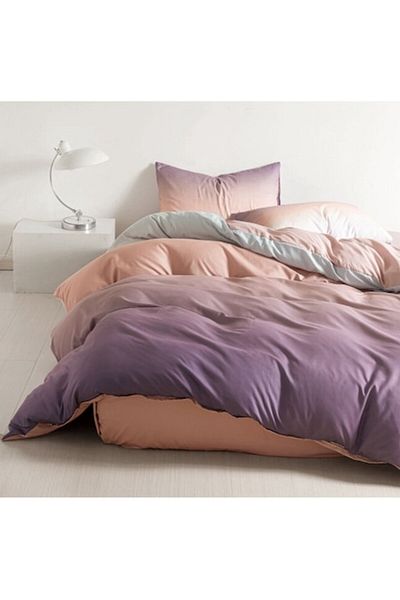 OEM Lenjerie de Pat, Cearșaf cu Elastic, Finet, 1 Persoană, 4 Piese, Imprimeu Degrade, 140x200cm, Mov-