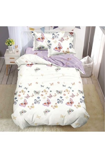 OEM Bed Linen Set, Finet Satin, 1 Person, 150x220 cm, 4 Pieces, Multicolor Butterfly Print