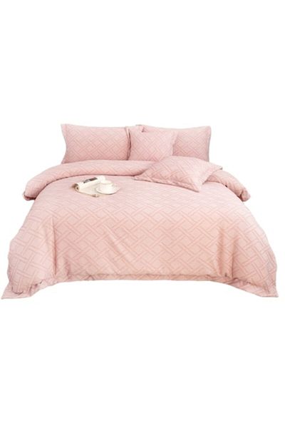 OEM Luxury Bedding, Cotton and Linen, Geometric Shapes, 6 Pieces, 2 People, 180x200cm, Coral
