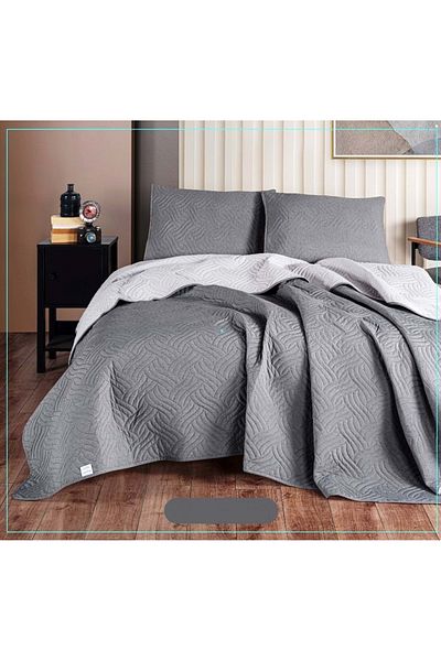 Colors & Dilara Cotton Double Bedspread Set (220X240)-A.Grey K.Grey