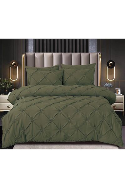 Pucioasa Set de lenjerie de pat dublu, Pucioasa, Uni, Pliuri brodate, 6 piese, Fine, 230x250cm, Kaki