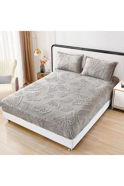 OEM Bed Sheet Cocolino 180x200 cm, 2 Pillowcases, Butterfly Print Light Gray