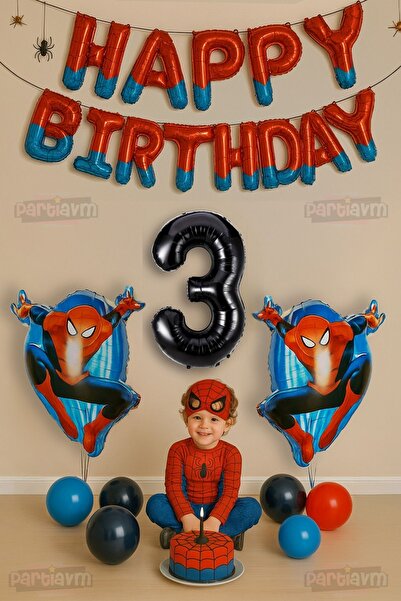 PARTİAVM Spider Örümcek Adam Konsept 3 Yaş Doğum Günü Balon Set Örümcekadam P...