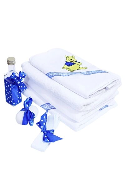 OEM Trusou Botez Baieti, 7 piese, Wennie the Pooh, Brodat, Alb-Albastru