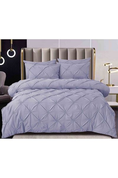 Pucioasa Set lenjerie de pat dublu, Pucioasa, Uni, model pliuri brodate, 6 bucati, fin, 230x250cm, liliac