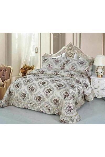 OEM Cuvertura de pat dublu si 2 fete de perna, Satin, 3 piese, 2 persoane, 250x250cm, imprimeu Trandafir