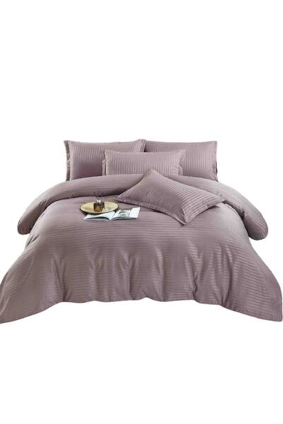 JOJO HOME Double Bed Linen, Jojo Home, Damas with Elastic, 6 Pieces, 2 Persons, 230x250cm, Plum