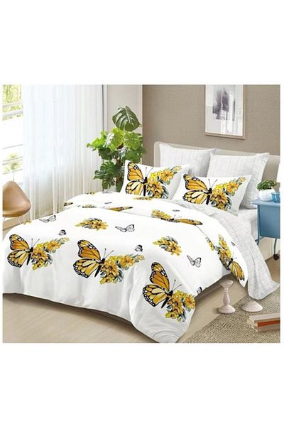 OEM Double Bed Linen Set, 6 Pieces, 2 Persons, 180x200 cm, Yellow Butterfly Print, Multicolor