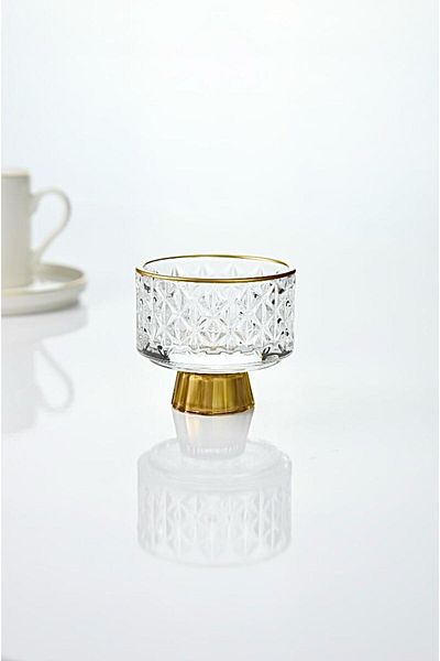 Wow Home 6 Pieces Gold Gilded Gold Footed Glass Coffee Side Footed Turkish Delight Set