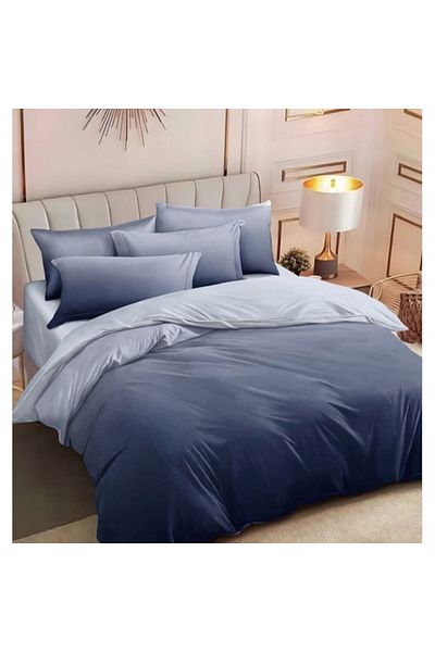 OEM Double Bedding Set, 2 Faced, Gradient Print, 6 Pieces, 2 Persons, 180x200cm, Finet Satin, Navy Blue