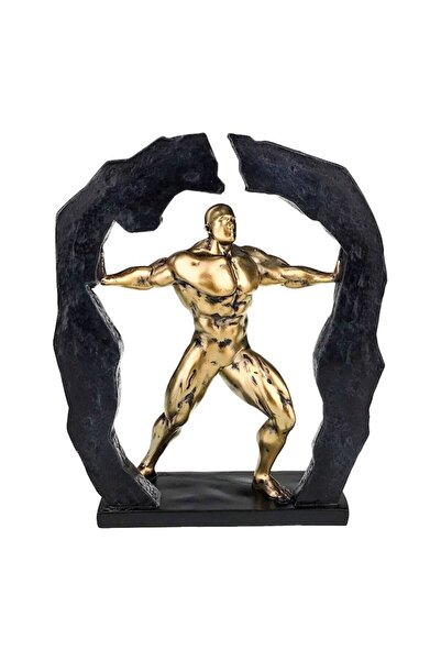 OEM Decoratiune om intre stanci cu bratele deschise, auriu-negru, 22x27 cm, rasina