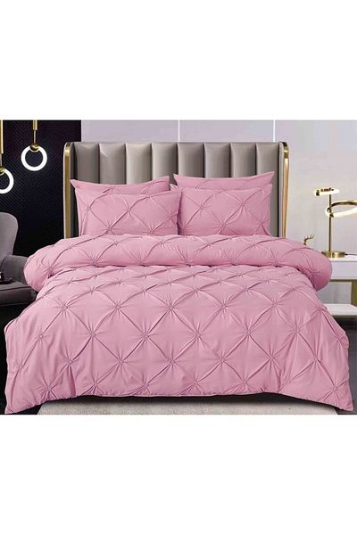 Pucioasa Double Bed Set, Pucioasa, Uni, Embroidered Folds Model, 6 pieces, Finet, 230x250cm, Pink