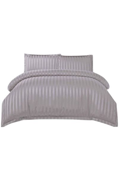 OEM Lenjerie de Pat, Cearșaf cu Elastic, Finet Tip Damasc, 4 piese, 180x200cm, Gri Cenușiu
