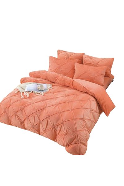 JOJO HOME Double Bedding Set, Jojo Home, Velvet with Pleats, 4 Pieces, 2 Persons, 180x200cm, Salmon