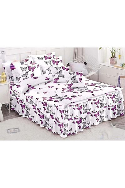 OEM Double bed set, fitted sheet with ruffles, Spring, Butterfly print, 6 pieces, 2 persons, Finet, 200x