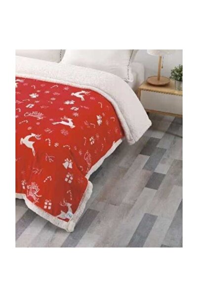 OEM Patura Imblanita, Imprimeu Festiv Craciun, Reindeer, 200x230cm, Rosu-Alb