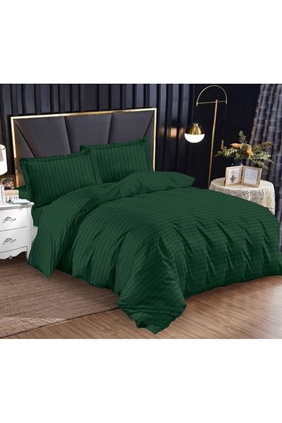 OEM Double Bed Sheet, Elastic Fitted, Damask, 4 Pieces, Uni, 180x200cm, Green