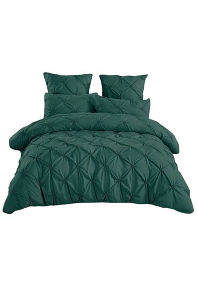 OEM Luxury Bedding Set, Embroidered Pleats, 6 Pieces, Finet, 235x240cm, Emerald Green