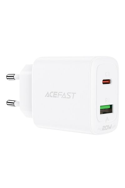 Acefast Încărcător de perete USB-C și USB 20W PPS PD QC 3.0 AFC FCP Alb