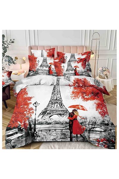 JOJO HOME Bed Linen Set, Jojo Home, Paris Print, 4 Pieces, Single Size, 140x200cm, Finet