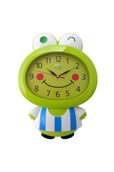 OEM Ceas de perete din plastic, formă de broască, 28x38cm, albastru