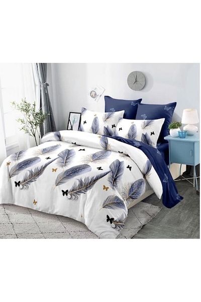 OEM Double Bed Linen Set, 6 Pieces, 230x250 cm, Feather Design, Multicolor