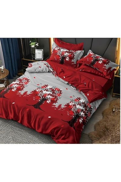 OEM Double bed linen, 6 pieces, 2 persons, 245 x 250 cm, tree-patterned, multicolor