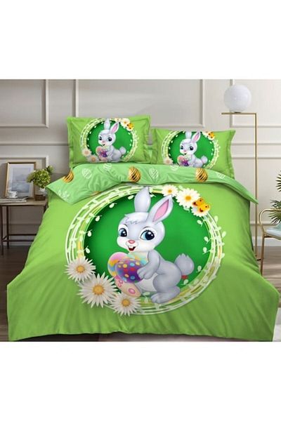 OEM Lenjerie de pat, Finet, 4 piese, dublă, 230x250cm, imprimeu Paște fericit M4, multicolor