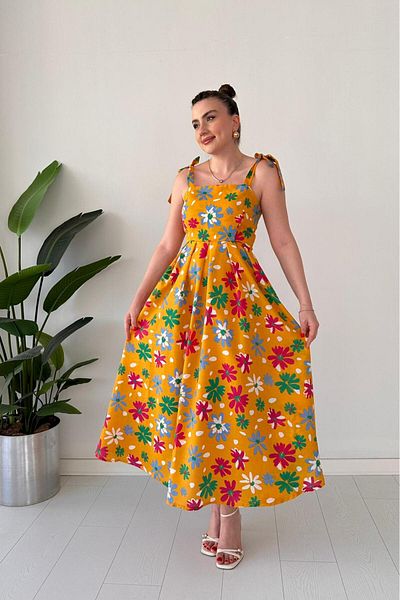 MaziButik Flower Strap Dress Yellow