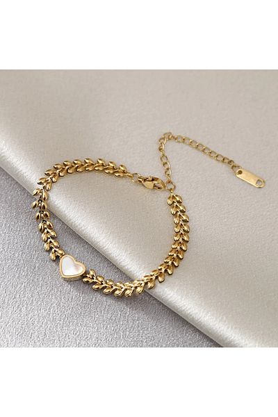 Eva Grace Rhianna bracelet, gold, thin, made of 18K gold-plated stainless steel, heart pattern
