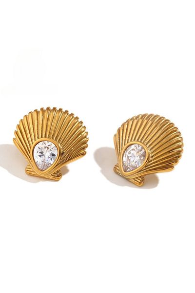 Eva Grace Connie gold-tone zirconia shell-shaped earrings made of 18K gold-plated stainless steel