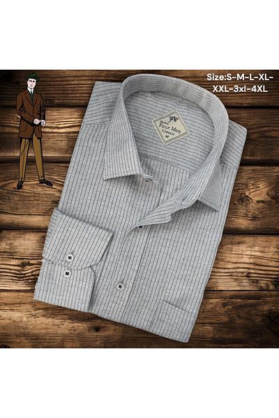 EREN STYLE Cămașă gri din in, clasică, 100% bumbac, cu mânecă lungă, anti-transpirație, cu o singură buzunar acoperit (model obișnuit)