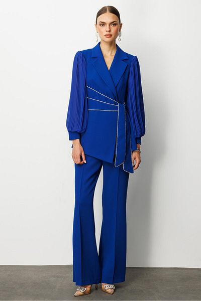 Moda İlgi Modailgi Sleeves Pleated Stripe Accessory Jacket Saks