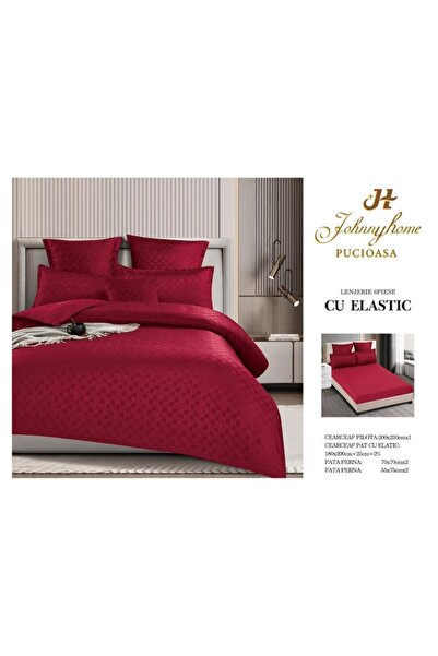OEM Double Bed Linen, Checkered Pattern, Finet, 6 Pieces, 2 Persons, Uni, 180x200cm, Burgundy