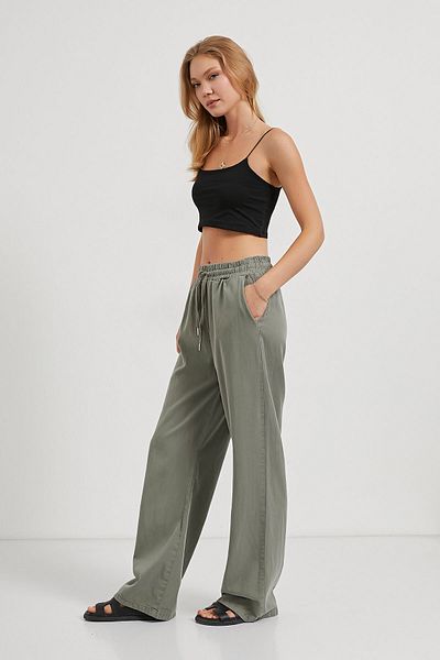Arma Life Women's Elastic Waist Wide Leg Khaki Palazzo Trousers