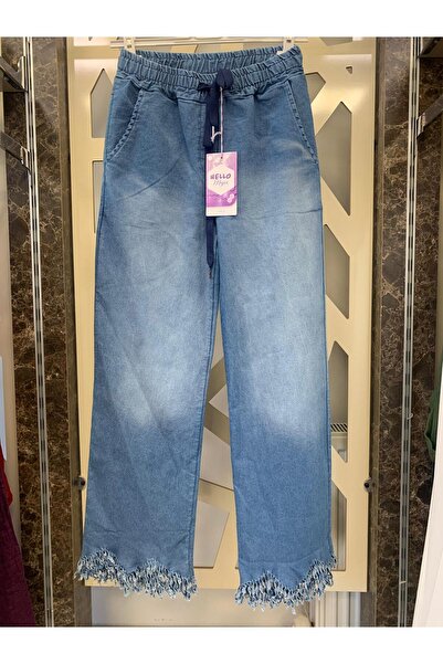 günay boutıque Cotton Fabric Legs Fringed Italian Jeans