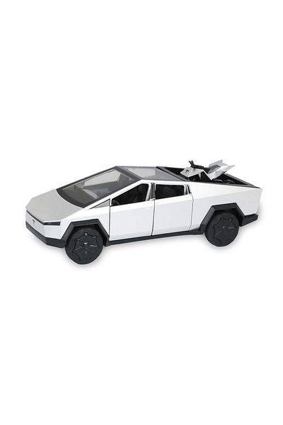 JPT Macheta metal Replica Tesla Cybertruck XLG 1:24 argintie cu ATV, Statia, Sunete si Lumini