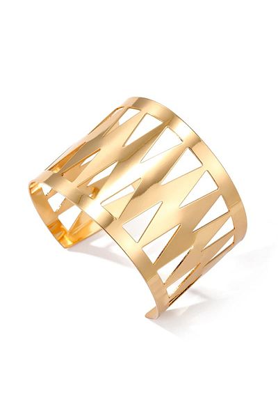 Eva Grace Wendi bracelet, gold, wide, with geometric pattern, adjustable